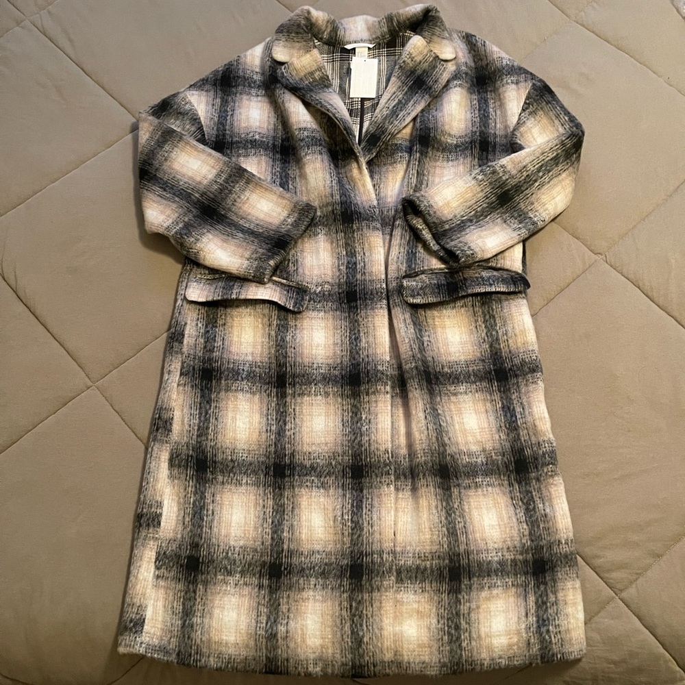 H&M Plaid Trench Coat - Black and Cream